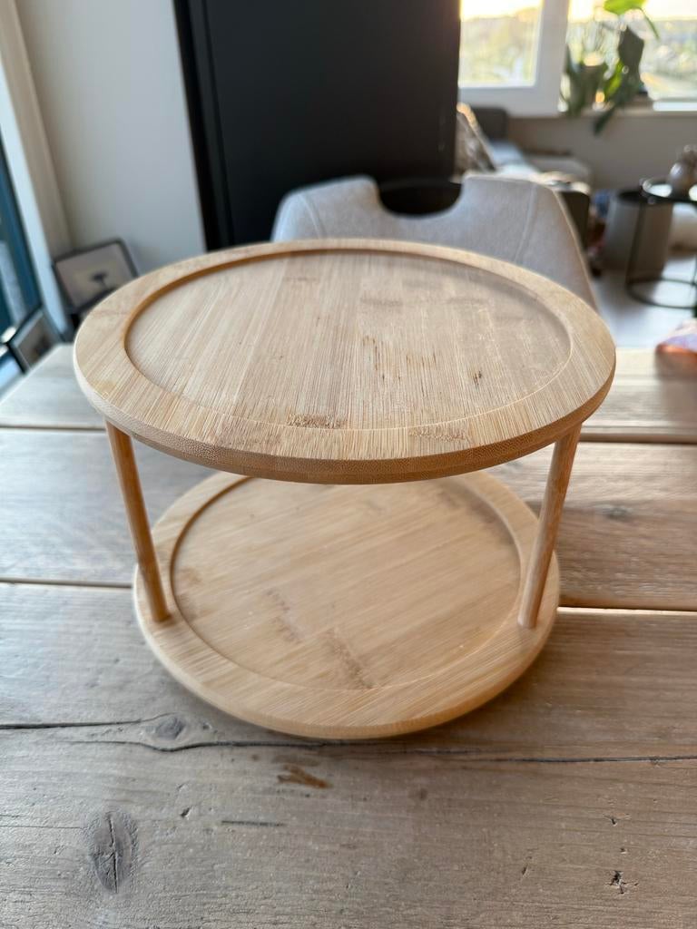 Bamboe etagere / serveerstandaard - 2 laags, Ophalen of Verzenden, Zo goed als nieuw