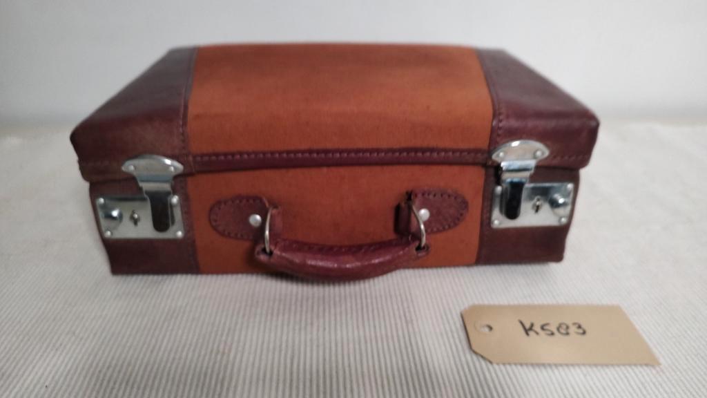 K583 Mini koffer van leder en canvas in zeer goede staat, Overige materialen, Onbekend, Minder dan 50 cm, Ophalen of Verzenden