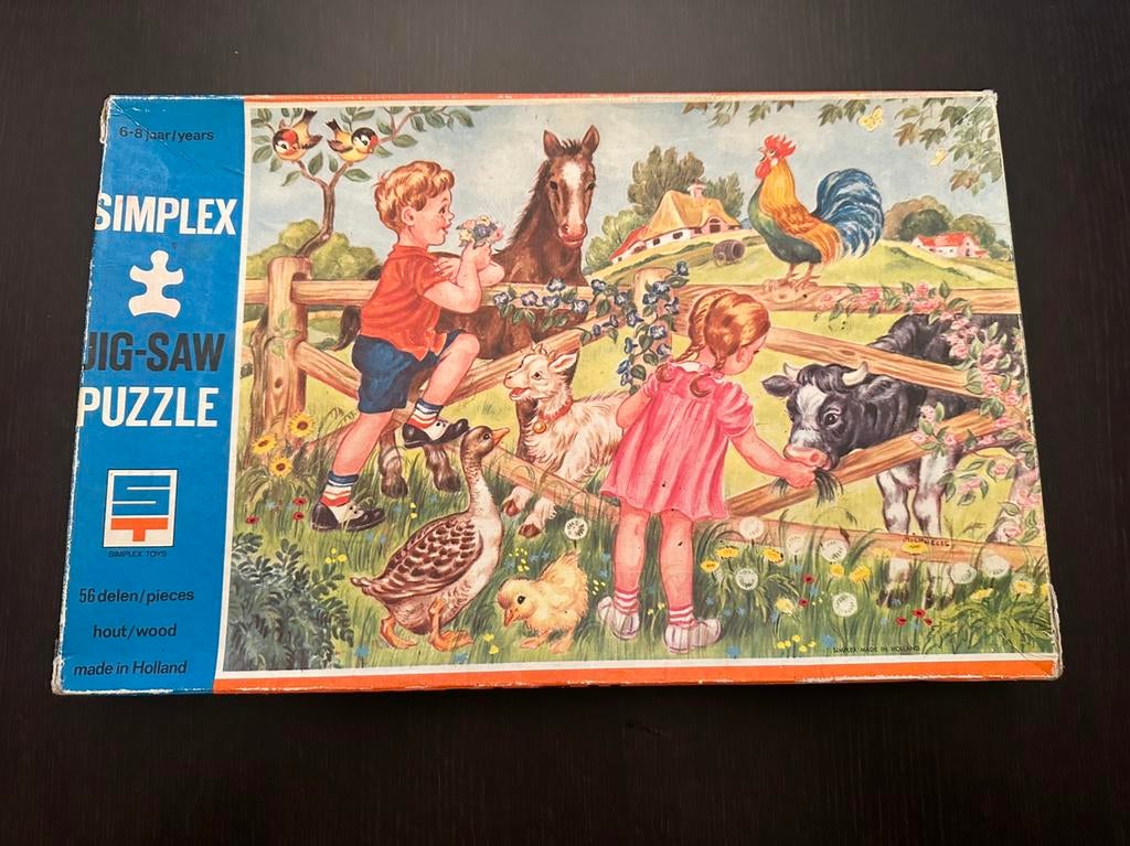Vintage Simplex houten kinder puzzle, Gebruikt, 10 tot 50 stukjes, Ophalen of Verzenden, Van hout
