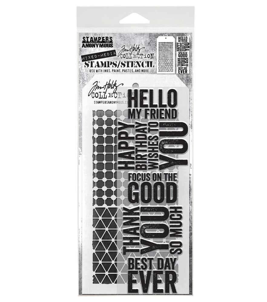 Stampers Anonymous Tim Holtz Stamps + Stencil Set #140, Verzenden, Nieuw, Clearstamp