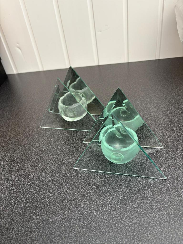 2 glazen kaarshouders, Ophalen, Zo goed als nieuw, Overige materialen, Minder dan 25 cm