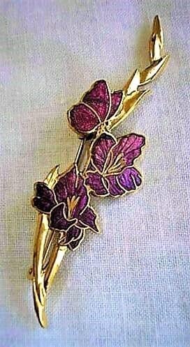 FISH Zeldzame broche paarse Iris met vlinder (7218-3439), Ophalen, Nieuw, Paars, Overige materialen
