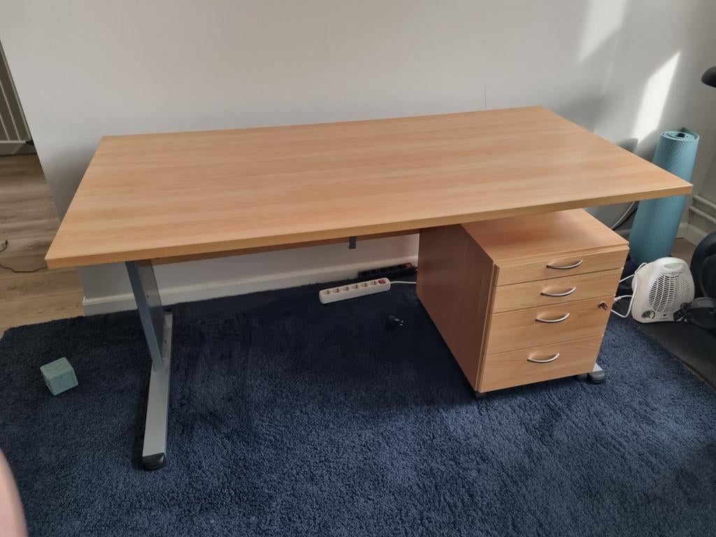 Bureau 160x80 cm met ladeblok, Ophalen, In hoogte verstelbaar