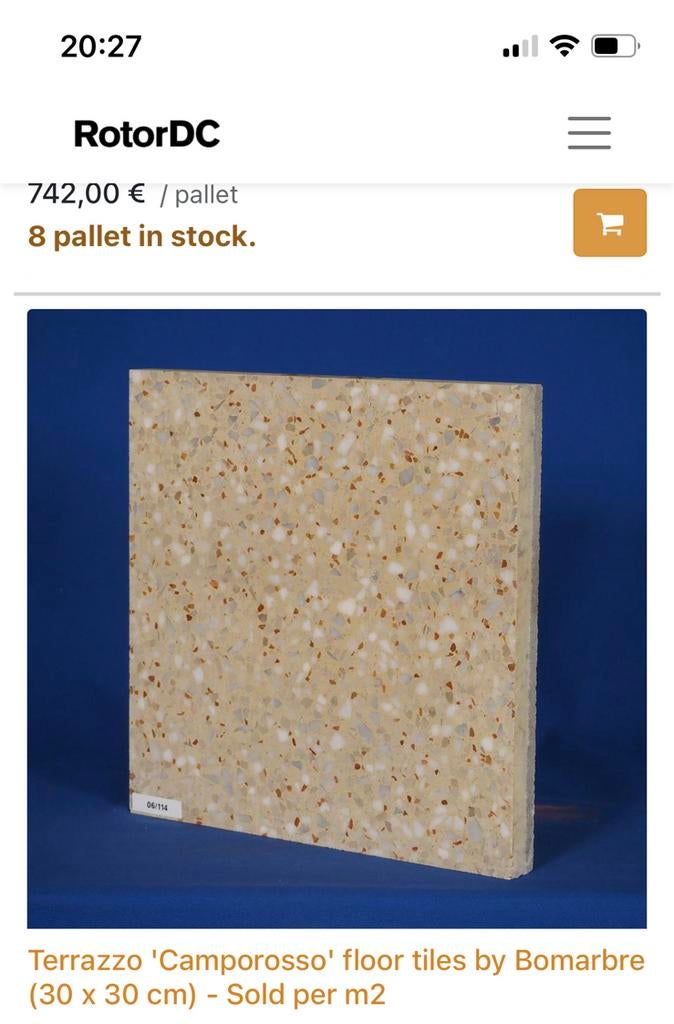 Originele terrazzo vloertegels, Doe-het-zelf en Verbouw, Tegels, Ophalen, Overige materialen, Nieuw, 20 tot 40 cm
