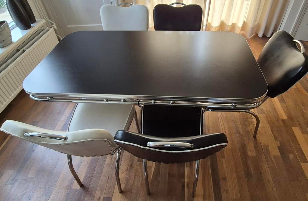 Eettafel set (5 stoelen) Amerikaans retro, Huis en Inrichting, Tafels | Eettafels, Ophalen, Gebruikt, Rechthoekig, 50 tot 100 cm