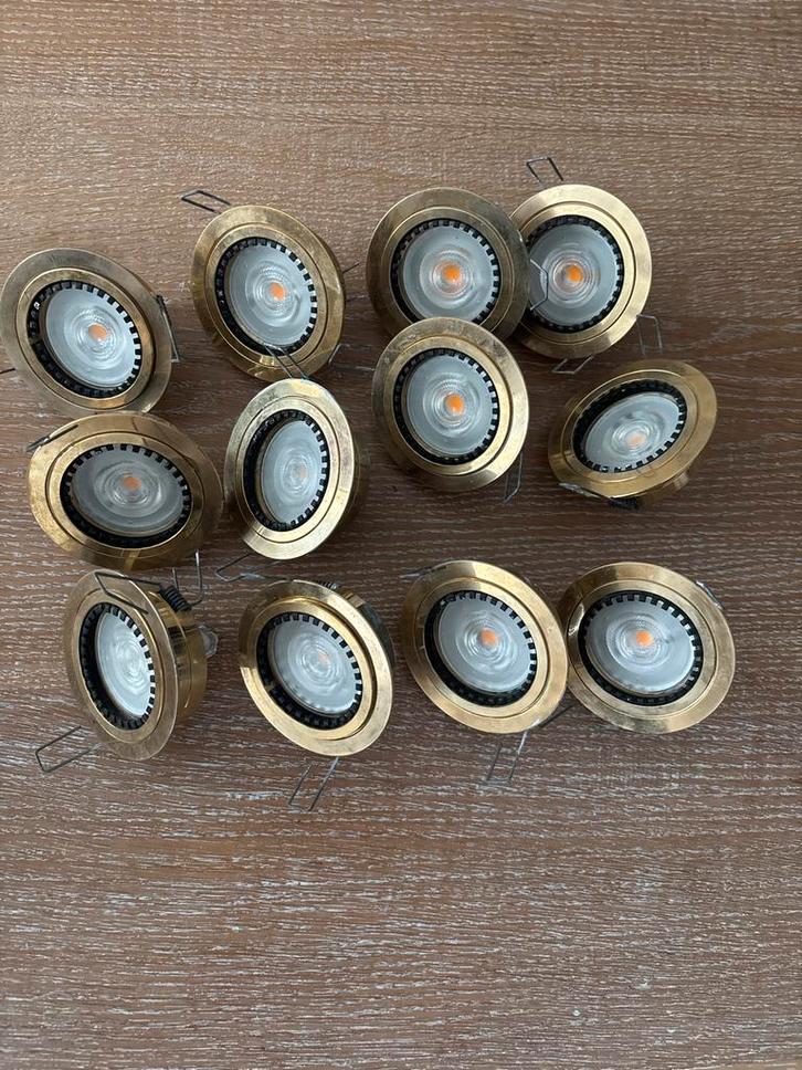 Set van 12 LED inbouwspots goudkleurig, Huis en Inrichting, Lampen | Losse lampen, Gebruikt, Led-lamp, Minder dan 30 watt, Bipin of Steekvoet