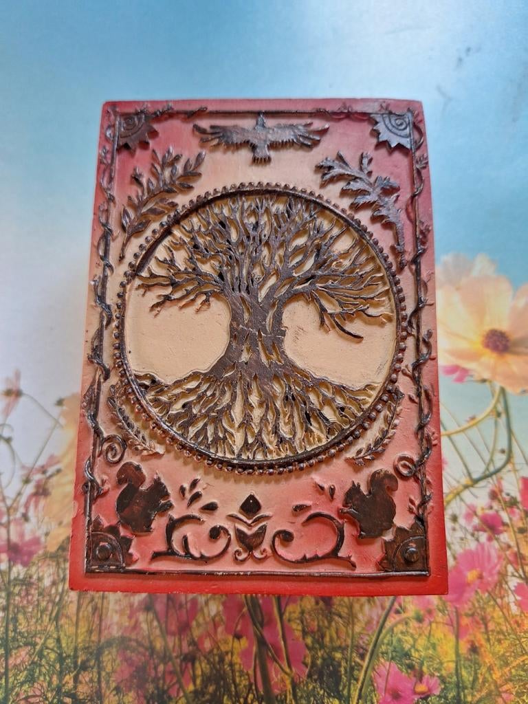 Decoratief houten kistje met levensboom design, Minder dan 50 cm, Minder dan 50 cm, Ophalen of Verzenden, Zo goed als nieuw