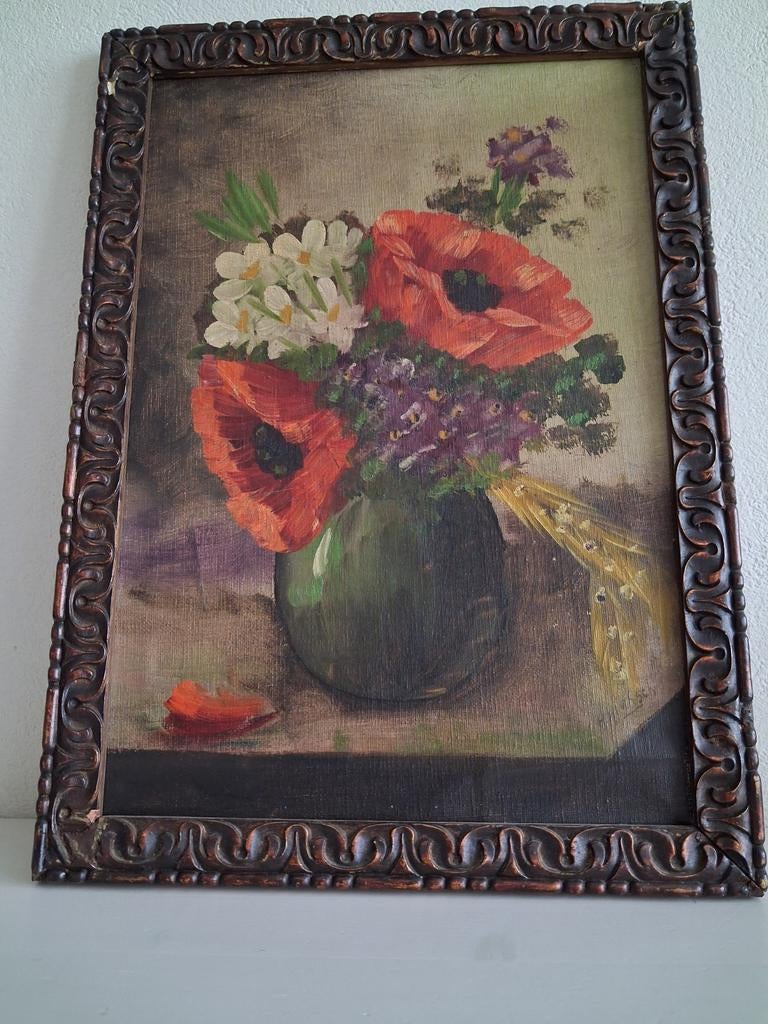 Klassiek olieverfschilderij bloemstilleven H39 B28, Antiek en Kunst, Kunst | Schilderijen | Klassiek, Ophalen of Verzenden