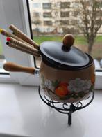 Vintage Fonduepan met Brander en Vorkjes - Bloemenmotief, Witgoed en Apparatuur, Fonduesets, Ophalen, Gebruikt, Brander, Fonduepan