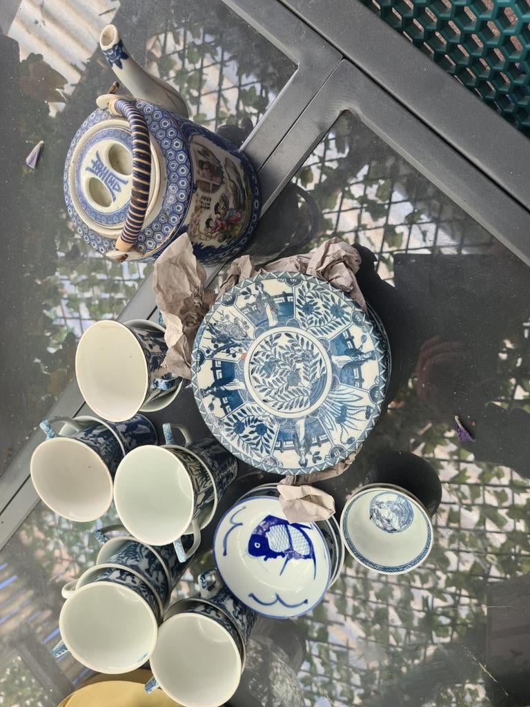 Antiek Chinees theeservies - Blauw en wit porselein, Antiek en Kunst, Ophalen