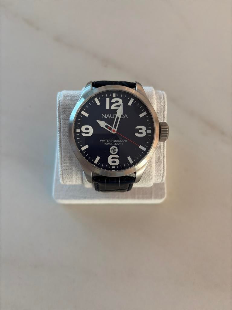 Nautica horloge met blauwe leren band, Sieraden, Tassen en Uiterlijk, Horloges | Heren, Overige merken, Staal, Polshorloge, Ophalen of Verzenden