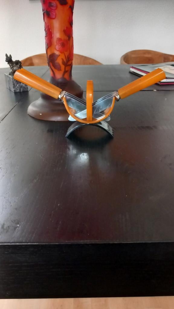 Art Deco Bakelieten Fruitmessen Set met Houder, Antiek en Kunst, Antiek | Bestek, Ophalen of Verzenden