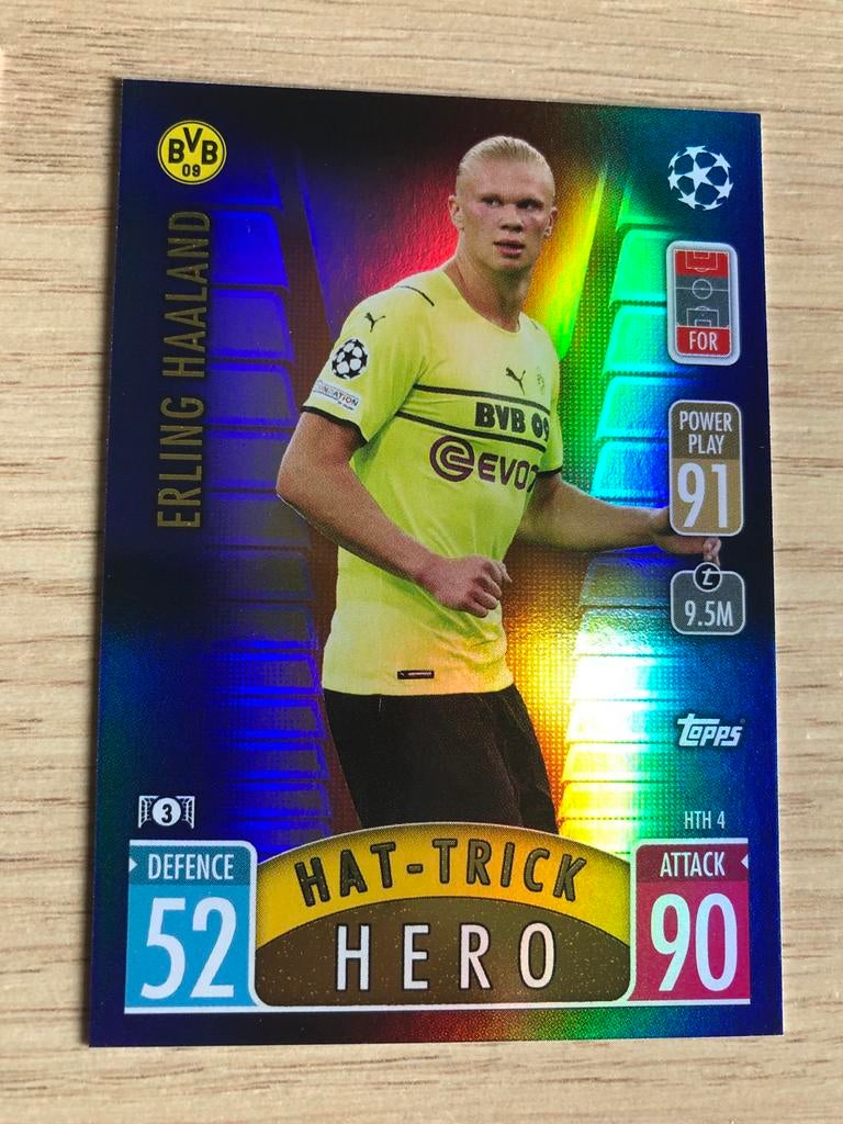 Topps Match Attax CL EXTRA Erling Haaland Hattrick Hero, Ophalen of Verzenden, Zo goed als nieuw, Buitenlandse clubs, Spelerskaart