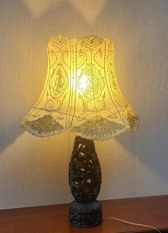 vintage lamp met perkament lampenkap Balinese invloeden, Ophalen of Verzenden