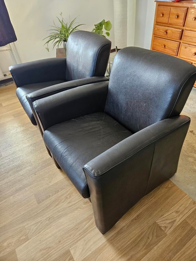 2 gebruikte leren fauteuils, Ophalen, Gebruikt, 75 tot 100 cm, 50 tot 75 cm