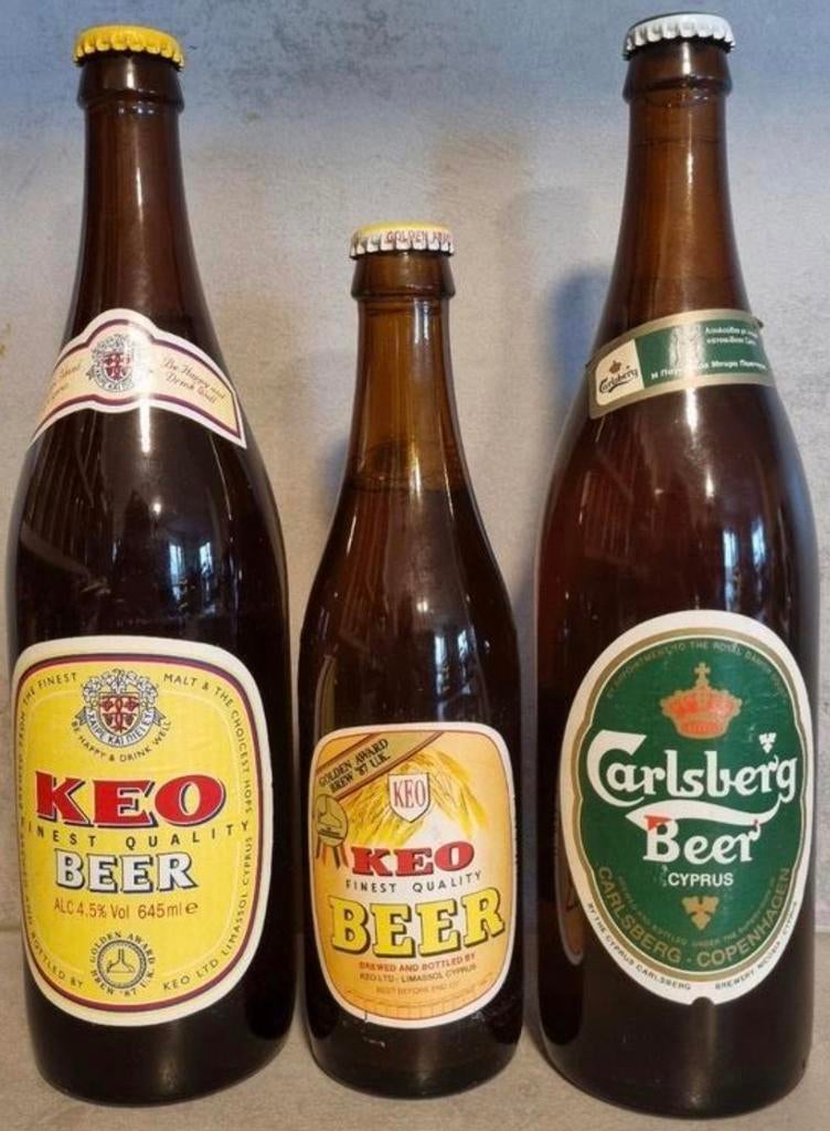 Vintage bierflessen Cyprus – KEO & Carlsberg – jaren ’80/’90, Verzamelen, Biermerken, Ophalen of Verzenden, Gebruikt, Flesje(s)
