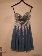 Feestjurk met pailletten en tule - Maat 36, Blauw, Ophalen of Verzenden, Maat 36 (S), Boven de knie