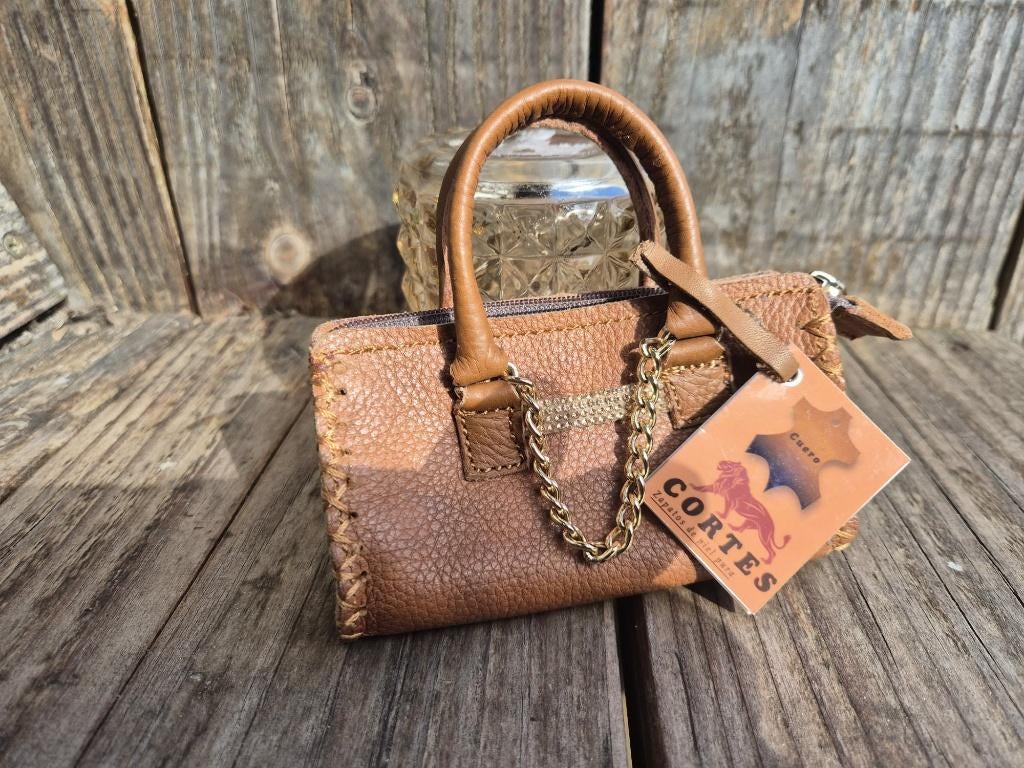 2 Miniatuur mini lederen handtassen 12 cm x 7 cm, Sieraden, Tassen en Uiterlijk, Tassen | Damestassen, Ophalen of Verzenden, Nieuw