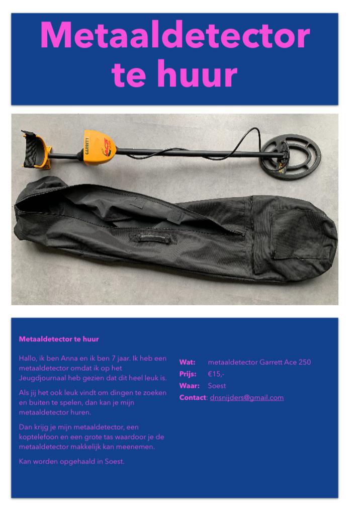 Metaaldetector huren - Garrett Ace 250, Hobby en Vrije tijd, Metaaldetectors, Ophalen, Garrett, Gebruikt, 30 cm of minder