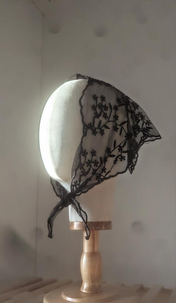 Zwart kanten transparant sjaaltje met bloemenprint, Ophalen of Verzenden, Nieuw, Sjaal