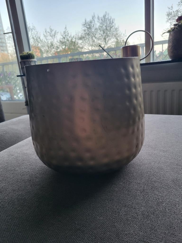 Gouden bloempot, 17 cm hoog, 20 cm doorsnede, Gebruikt, Rond, Binnen, Ophalen of Verzenden