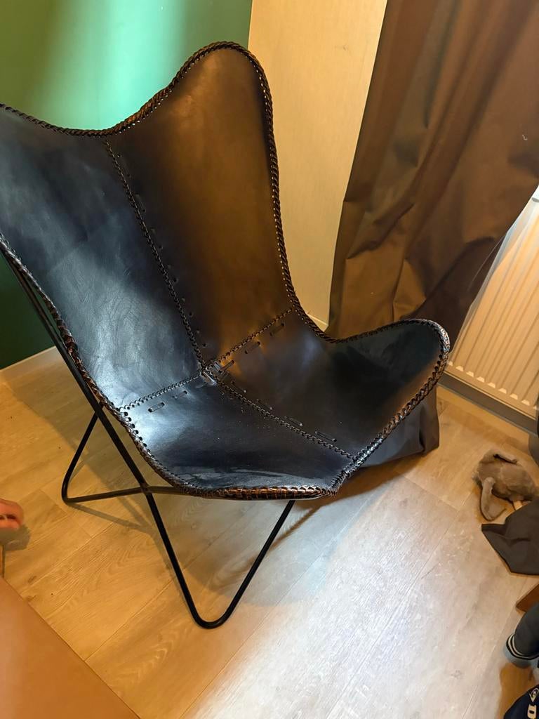 Leren vlinderstoel, Gebruikt, Zwart, Leer, Ophalen of Verzenden