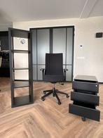 Bureaustoel zwart met ladenblok op wielen en hoge kast, Ophalen, Gebruikt, Zwart, Bureaustoel