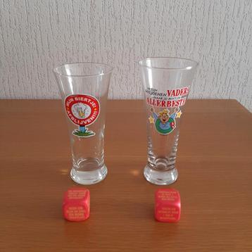 Bierglazen met tekst en dobbelsteen €5,- per glas beschikbaar voor biedingen