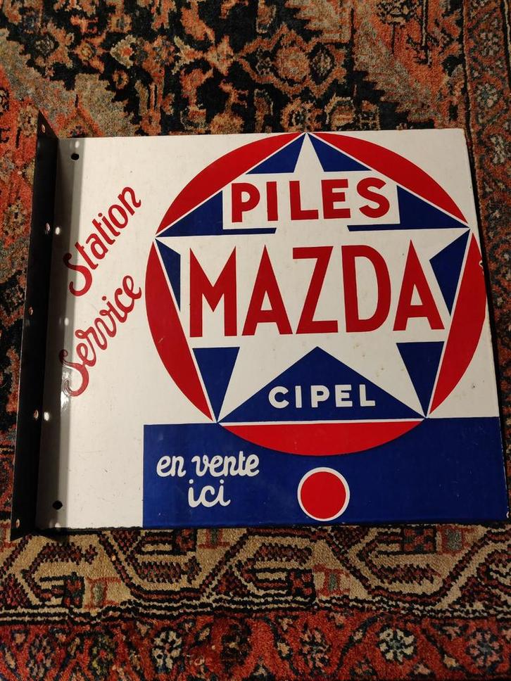 Emaille Reclamebord Piles Mazda Cipel 45x42cm, Verzamelen, Merken en Reclamevoorwerpen, Ophalen