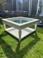 Houten tafel met glas  plaat, Ophalen, Minder dan 50 cm, Rechthoekig, Glas