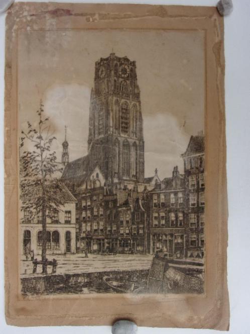 Janssen, Marius - Rotterdam met Laurenskerk (1923), Antiek en Kunst, Kunst | Etsen en Gravures, Ophalen of Verzenden