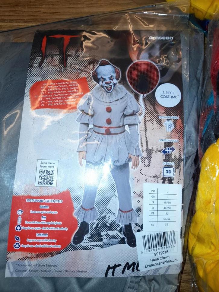 IT Pennywise Kostuum - Maat L, Kleding | Dames, Carnavalskleding en Feestkleding, Nieuw, Kleding, Carnaval, Maat 42/44 (L), Ophalen of Verzenden