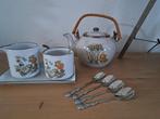 Vintage theepot koffiepot roomsetje natuur print prijs pst, Ophalen of Verzenden