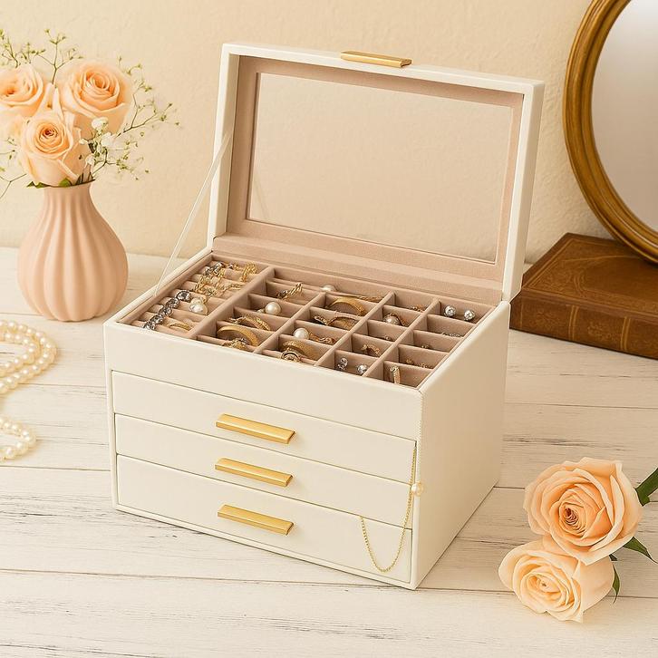 Sieradendoos - Sieraden Organizer - 15,3x25,1x21,5, Sieraden, Tassen en Uiterlijk, Beautycases, Nieuw, Softcase, Wit, Met slot