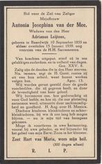 Antonia J. van der Mee 1853 Baardwijk + 1939 Baardwijk, 85 j, Verzenden, Bidprentje