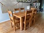 Massief eiken eettafel, plus 6 stoelen, Huis en Inrichting, Tafels | Eettafels, Ophalen, Eikenhout, 50 tot 100 cm, Zo goed als nieuw