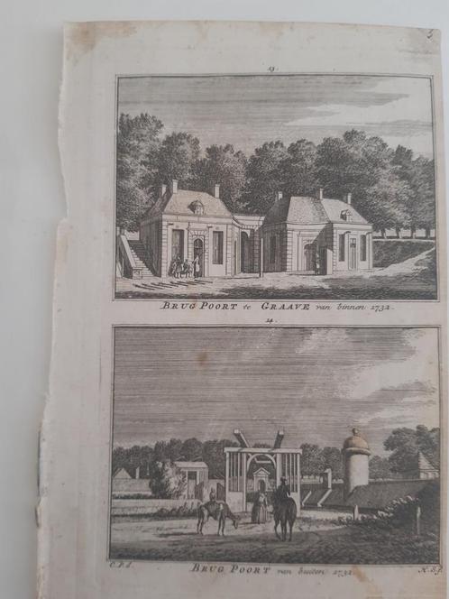 A13-14 / brugpoort te Graave - Grave gravure uit 1745, Antiek en Kunst, Kunst | Etsen en Gravures, Ophalen of Verzenden