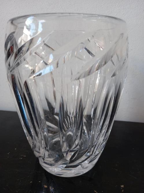 Vintage Boheems kristallen geëtste zware vaas, Antiek en Kunst, Antiek | Glas en Kristal, Ophalen of Verzenden