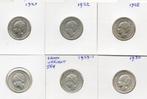 WILHELMINA SET 1/2 GULDENS 6 STUKS INCL.1929 B ZILVER, ½ gulden, Setje, Zilver, Ophalen of Verzenden