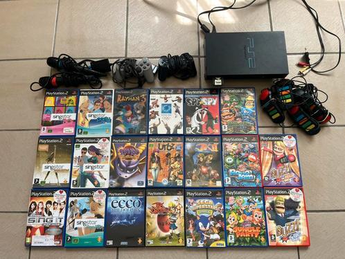Playstation 2: zeer uitgebreide set, Spelcomputers en Games, Spelcomputers | Sony PlayStation 2, Zo goed als nieuw, Phat, Zwart