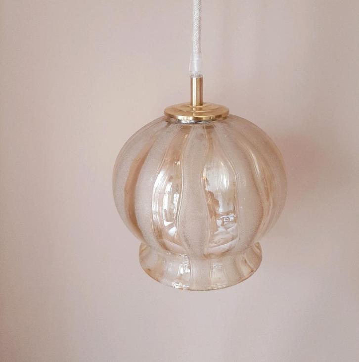 Vintage bubble bol lamp | Jaren 60 amberkleur lamp |, Huis en Inrichting, Lampen | Hanglampen, Minder dan 50 cm, Ophalen of Verzenden