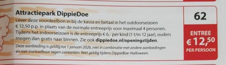 Attractiepark Dippiedoe kortingsbon, Tickets en Kaartjes, Recreatie | Pretparken en Attractieparken, Drie personen of meer, Kortingskaart