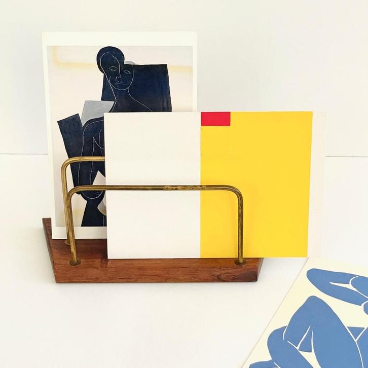 teak vintage MidCentury BRIEVENSTANDAARD Deens messing retro, Huis en Inrichting, Woonaccessoires | Overige, Gebruikt, Ophalen of Verzenden