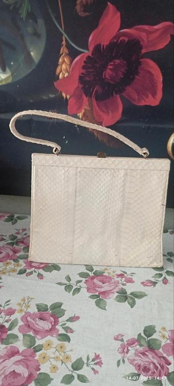 Vintage slangen lederen tas creme fifties  beschikbaar voor biedingen