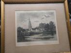 Antwerpen, Ets van Haventje en Kerk, in mooi lijstje, Antiek en Kunst, Kunst | Etsen en Gravures, Ophalen of Verzenden