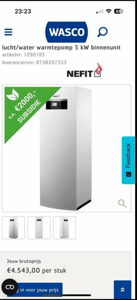 Nefit Warmtepomp, monoblok plus 270 liter boiler envi line m, Huis en Inrichting, Kachels, Zo goed als nieuw, Hout, Ophalen of Verzenden