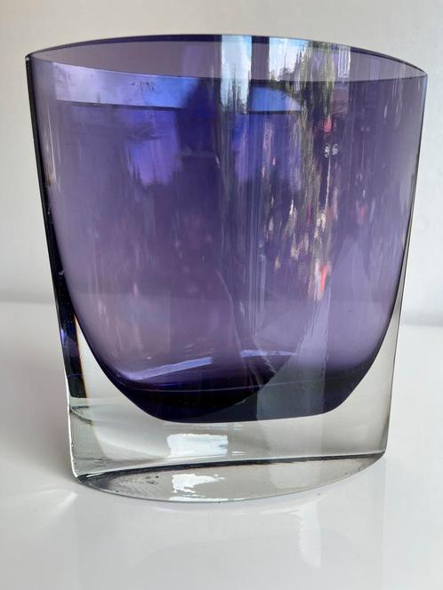 Vintage Zware KROSNO Polen Vaas Lila Paars H18 Jaren 70, Antiek en Kunst, Antiek | Glas en Kristal, Ophalen of Verzenden