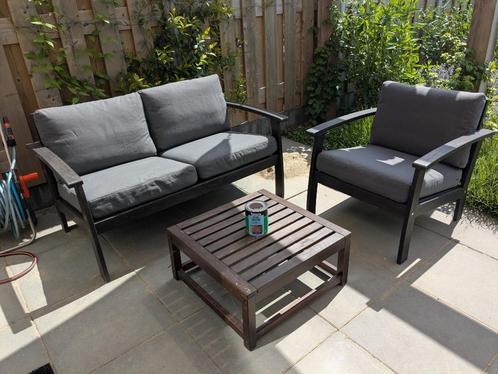 Loungeset van IKEA (donkerbruin/hout), Tuin en Terras, Tuinsets en Loungesets, Gebruikt, Loungeset, Hout, 3 zitplaatsen, Bank
