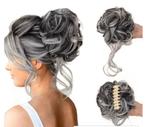 Luxe haarstuk (knot) clip - zwart met grijze highlights, Verzenden, Nieuw, Pruik of Haarverlenging