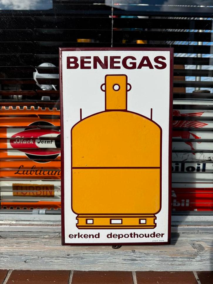 Benegas Emaille Reclamebord - Erkend Depothouder, Antiek en Kunst, Antiek | Emaille, Ophalen of Verzenden